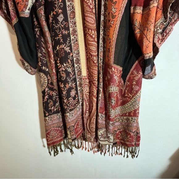 AVANI DEL AMOUR Sz  M/L Bohemian Unlined Colourful Fringed Open Front Kimono - Picture 6 of 8